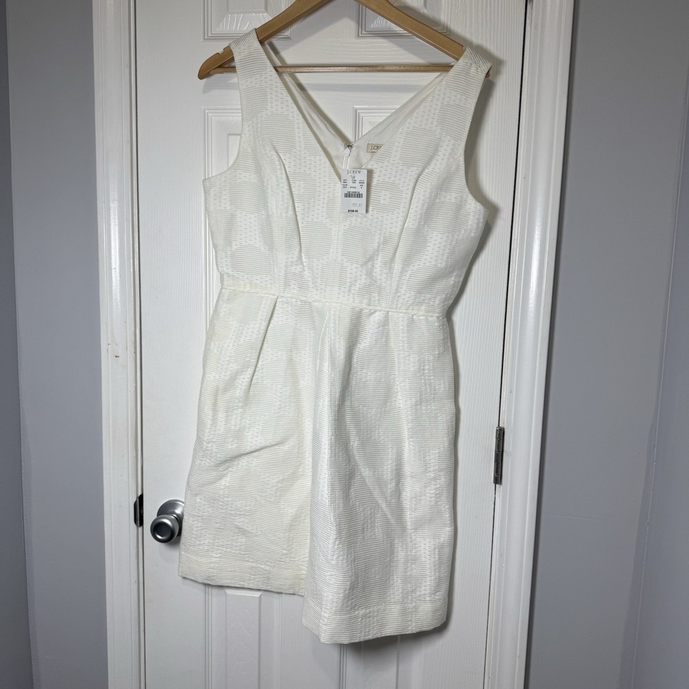 J.Crew Factory White Jacquard V-Neck Sleeveless‎ Dress Size 8 Knee Length NWT
